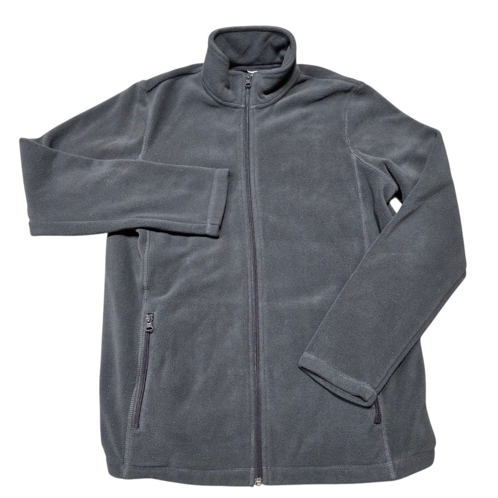 Lands End Fleece Jacket Women Medium Gray Polyester Full Zip‎ Mock Neck